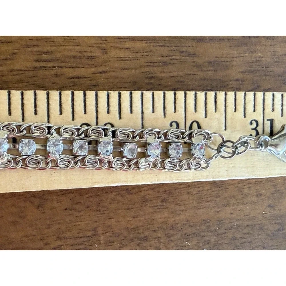 Calvin Klein two strands Chain +  rhinestones belt Silver Signed 30